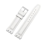 LQXHZ Correa De Reloj De Cuero Genuino Compatible Con SWATCH YCS YAS YGS For Hombres Y Mujeres, Pulsera Con Hebilla Plegable, Marrón, 17 Mm Y 19 Mm.(White-silver,17mm)