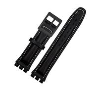 LQXHZ Correa De Reloj De Cuero Genuino Compatible Con SWATCH YCS YAS YGS For Hombres Y Mujeres, Pulsera Con Hebilla Plegable, Marrón, 17 Mm Y 19 Mm.(Whiteline-black,17mm)