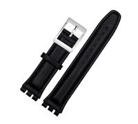 LQXHZ Correa De Reloj De Cuero Genuino Compatible Con SWATCH YCS YAS YGS For Hombres Y Mujeres, Pulsera Con Hebilla Plegable, Marrón, 17 Mm Y 19 Mm.(Black-silver,19mm)