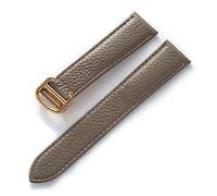 LQXHZ Correas de cuero for hombres y mujeres Correa con hebilla plegable, (Color : Elephant Grey Gold, Size : 21mm)