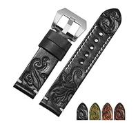 LQXHZ Hecho a mano retro tallado de cuero genuino de la banda de reloj 18 20 22 24mm Zwart Rojo Pulsera Correa de reemplazo Ajuste for los accesorios de relojes for hombres(Black silver A,24mm)