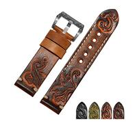 LQXHZ Hecho a mano retro tallado de cuero genuino de la banda de reloj 18 20 22 24mm Zwart Rojo Pulsera Correa de reemplazo Ajuste for los accesorios de relojes for hombres(Orange silver B,20mm)