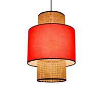 LQZCXMF Lámpara Colgante De Estilo Zen Chino, Farol Bambú Y Lino En Rojo, Lámpara Colgante Hecha A Mano De 2 Capas Con Marco De Metal, Luces De Cesta, Lámpara Colgante Mimbre Ratán Estilo Bohemio