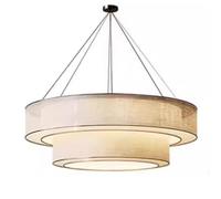 LQZCXMF Lámpara Colgante Grande De 60 Cm (23,6 Pulgadas) De Tela De Lino Blanca, Araña Moderna De Doble Capa, Colgante Industrial Ajustable, Accesorios De Iluminación Vintage De Mediados De Siglo