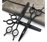LQZO Juego de Tijeras de Corte de Pelo Negro Profesional de 3 Piezas - 5.5, Tijeras de peluquería de barbero de 6.0 Pulgadas - Acero Inoxidable 440C, para salón, barbería o Uso doméstico,5.5 Inch
