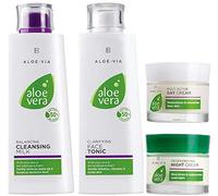 LR Aloe Via - Set de cuidado facial de aloe vera (leche limpiadora, tónico facial, crema de día y de noche)