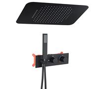 LR LED Music Rain Shower System with 58×38 cm 2 Modes Shower Head, Shower Faucet Set Remote Control 64 Colors LED Shower Combo Set with Handheld Shower,Black
