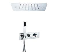 LR LED Music Rain Shower System with 58×38 cm 2 Modes Shower Head, Shower Faucet Set Remote Control 64 Colors LED Shower Combo Set with Handheld Shower,Chrome