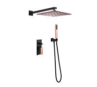 LR Rain Shower System 10 Inch Shower Faucet Set Wall Mounted Brass Shower Combo Set Single Handle Rain Mixer Shower with Shower Head, Handheld Shower,Rose Gold and Black