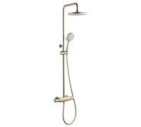 LR Rain Shower System 10 Inch Shower Faucet Set Wall Mounted Shower Combo Set Brass Rain Mixer Shower with Shower Head, 3 Function Handheld Shower, Tub Spout,Brushed Gold