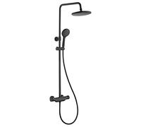 LR Rain Shower System 8 Inch Black Shower Faucet Set Wall Mounted Shower Combo Set Brass Rain Mixer Shower with Shower Head, 3 Function Handheld Shower, Tub Spout