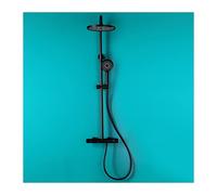 LR Rain Shower System 8 Inch Shower Faucet Set Wall Mounted Shower Combo Set Brass Rain Mixer Shower with Shower Head, Tub Spout, 3 Modes Handheld Shower,Black