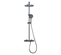 LR Rain Shower System 8 Inch Shower Faucet Set Wall Mounted Shower Combo Set Brass Rain Mixer Shower with Shower Head, Tub Spout, 3 Modes Handheld Shower,Gray