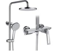 LR Rain Shower System 8 Inch Shower Faucet Set Wall Mounted Shower Combo Set Brass Rain Mixer Shower with Shower Head, 3 Function Handheld Shower, Tub Spout,Chrome