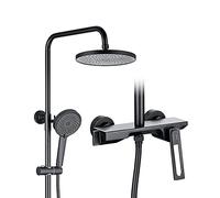 LR Rain Shower System 8 Inch Shower Faucet Set Wall Mounted Shower Combo Set Brass Rain Mixer Shower with Shower Head, 3 Function Handheld Shower, Tub Spout,Black