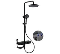 LR Rain Shower System 9 Inch LED Digital Display Shower Faucet Set Wall Mounted Shower Combo Set Brass Rain Mixer Shower with Shower Head, Tub Spout, 3 Modes Handheld Shower, Bidet Sprayer,B