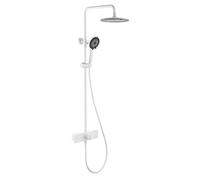 LR Rain Shower System 9 Inch Shower Faucet Set Wall Mounted Shower Combo Set Brass Rain Mixer Shower with Shower Head, Tub Spout, 3 Modes Handheld Shower,White