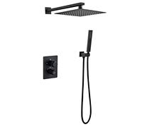 LR Rain Shower System Black LED Digital Display Shower Faucet Set, Shower Combo Set Brass Rain Mixer Shower with 10 Inch Shower Head, Handheld Shower,Wall Mount