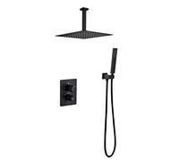 LR Rain Shower System Black LED Digital Display Shower Faucet Set, Shower Combo Set Brass Rain Mixer Shower with 10 Inch Shower Head, Handheld Shower,Ceiling Mount