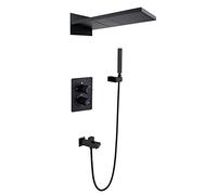 LR Rain Shower System Black LED Digital Display Shower Faucet Set Wall Mounted Shower Combo Set Brass Rain Mixer Shower with 2 Functions 560×230 mm Shower Head, Handheld Shower, Tub Spout