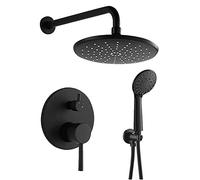 LR Rain Shower System Black Shower Faucet Set Wall Mounted Shower Combo Set Brass Rain Mixer Shower with 8 Inch Shower Head, 3 Function Handheld Shower