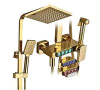 LR Rain Shower System Gold 8 Inch LED Digital Display Shower Faucet Set Wall Mounted Shower Combo Set with Shower Head, Tub Spout, 3 Modes Handheld Shower, Bidet Sprayer