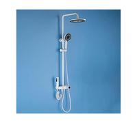 LR Rain Shower System LED Digital Display Shower Faucet Set Wall Mounted Shower Combo Set Brass Rain Mixer Shower with 10 Inch Shower Head, 5 Function Handheld Shower, Tub Spout,White
