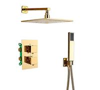 LR Rain Shower System Thermostatic Bathroom Shower Faucet Set Wall Mounted Shower Combo Set Brass Rain Mixer Shower with Square Shower Head, Handheld Shower,12 Inch