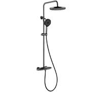 LR Rain Shower System Thermostatic Gray Shower Faucet Set Wall Mounted Shower Combo Set Brass Rain Mixer Shower with 10 Inch Shower Head, 3 Functions Handheld Shower, Waterfall Tub Spout