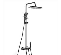 LR Rain Shower System Thermostatic Shower Faucet Set Wall Mount Shower Combo Set Brass Rain Mixer Shower with Shower Head, Waterfall Tub Spout, 3 Modes Handheld Shower, Bidet Sprayer,Black