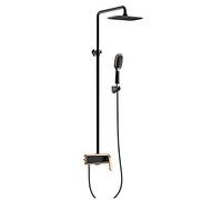 LR Rain Shower System Wall Mounted Shower Faucet Set Brass Shower Combo Set Single Handle Rain Mixer Shower with 2 Mode Handheld Shower, Waterfall Tub Spout, Shower Head,Black and Rose Gold