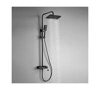 LR Rain Shower System Wall Mounted Shower Faucet Set Brass Shower Combo Set Single Handle Rain Mixer Shower with Handheld Shower, Waterfall Tub Spout, Shower Head,Black