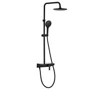 LR Rain Shower System with 8 Inch Shower Head, Black Shower Faucet Set Wall Mounted Brass Shower Combo Set Single Handle Rain Mixer Shower with Tub Spout, 3 Modes Handheld Shower