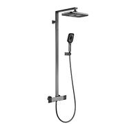LR Rain Shower System with Shower Head, Gray Shower Faucet Set Wall Mounted Shower Combo Set Brass Rain Mixer Shower with Waterfall Tub Spout, 3 Modes Handheld Shower,Style A