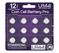 LR44, POWEROWL Pilas de Botón LR44 1.5V Alcalina para Relojes, Calculadoras y Juguetes, Paquete de 12-Morado
