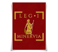 Lrajan&Daucus Póster de Vexillum del ejército romano imperial - Bandera estándar de la Legión del Imperio Romano, impresión en tela, arte histórico de pared (LEGIO I MINERVIA)