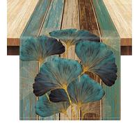 LRartdeco Camino de Mesa 33x183cm Verde Mantel de Mesa Madera Textura Raya Caminos de Mesa Ginkgo Hojas Mantel Largo Aspecto de Lino para Hoteles Estaurantes Hogar Mesa Decoración