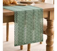 LRartdeco Camino de Mesa Bohemio Verde Salvia Rústicas, Lavable, Ideal para Decoración Caminos de Mesas, Fiestas, Cumpleaños, San Valentín, Bodas, 30 x 120 cm