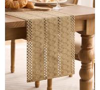 LRartdeco Camino de Mesa Marrón Boho Macramé Algodón Lino Rústico Bohemio Granja Lavable Moderno Mantel Pequeño Decoración Caminos de Mesa para Bodas de Comedor de Cocina 30 x 180 cm