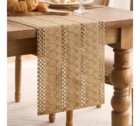 LRartdeco Camino de Mesa Marrón Boho Macramé Algodón Lino Rústico Bohemio Granja Lavable Moderno Mantel Pequeño Decoración Caminos de Mesa para Bodas de Comedor de Cocina 30x120 cm