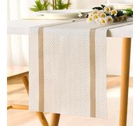 LRartdeco Camino de Mesa Moderno, Caminos de Mesa Oro Beige, Centro de Mesa Decorativo Salon, Table Runner PVC Washable, Cortar Libremente, para Decoracion Mesa Comedor, 30 x 180 cm