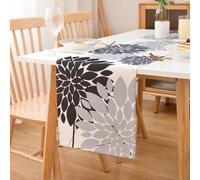 LRartdeco Camino de Mesa Negro y Gris Moderno Lino Tapetes para C Mesa Rectángulo con Flores para Comedor Lavable para Granja Cocina Decoración 33x183cm