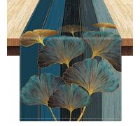 LRartdeco Mantel de Mesa Azul Camino de Mesa Estilo Casa de Granja Lavable Moderno Caminos de Mesa Ginkgo Hojas Decorativo Table Runner para Restaurantes Hogar Mesa Hogar Decor, 33x183cm