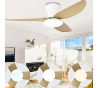 Lrenjon 100CM Ventilador De Techo Con Luz Y Control Remoto, Ventilador De Techo Silencioso 3 Color 6 Ventilador Reversible Timer LED, Lampara Ventilador Para Dormitorio Salon-Wood Grain