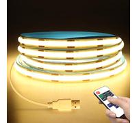 LRGBST DC5V USB Dimmable COB tira led, 2M Luz de tira led de COB blanco cálido con regulador de control remoto para la iluminación de la sala de estar del dormitorio de la cocina interior