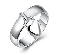 LRGKMCWTOB Anillo colgante de plata de ley con forma de corazón abierto, con borla, anillo de compromiso, anillo de compromiso, adorable anillo de amor, tamaño 7