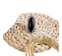 LRGKMCWTOB Anillo de mujer de corte ovalado, bohemio, natural, turquesa, anillo de plata de ley 925, anillo de obsidiana, anillo de piedra turquesa, anillo de declaración (negro)