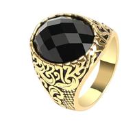 LRGKMCWTOB Anillo de ónix negro para hombre, acero inoxidable, anillo de ágata circular, anillo para hombre, anillo de obsidiana natural, hecho a mano, anillo chapado en oro, accesorio de plata, negro