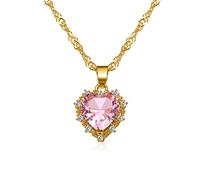 LRGKMCWTOB Collar de amor con circonita de diamante completo, collar de joyería para mujer, cadena de oro macizo y colgante para ella, regalo de joyería para esposa, regalo para madre (rosa)