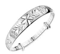 LRGKMCWTOB Pulsera de plata de ley 925 tallada con flor de fu, pulsera de flores Bauhinia, elegante pulsera abierta ajustable para mujer, joyería de estilo nacional chino, Plata de ley